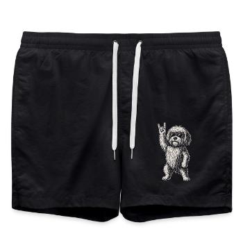 Musique rock, Drôle, Heavy metal, Chien havanais, Vibes - Short de bain - noir - Devant - AI Model Male 185 light (185cm)
