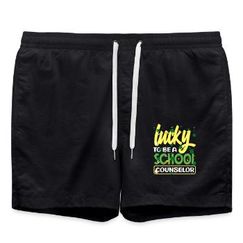 Happy as a school counselor - Swim Trunks - black - Front - AI Model Male 185 light (185cm)