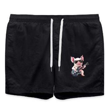 Rocking pig with guitar - Swim Trunks - black - Front - AI Model Male 185 light (185cm)