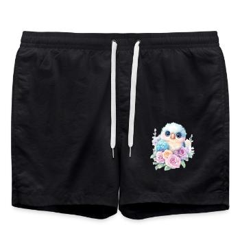 Baby bird in pastel flowers - Swim Trunks - black - Front - AI Model Male 185 light (185cm)