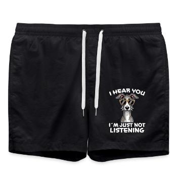 Greyhound Spruch Windhund Witz Greyhound Geschenk - Badeshorts - Schwarz - Vorne - AI Model Male 185 light (185cm)