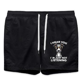 Greyhound Spruch Windhund Witz Greyhound Geschenk - Badeshorts - Schwarz - Vorne - AI Model Male 185 light (185cm)