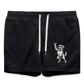 Rockmusik Hund Golden Retriever Lustig - Badeshorts - Schwarz - Vorne - AI Model Male 185 light (185cm)