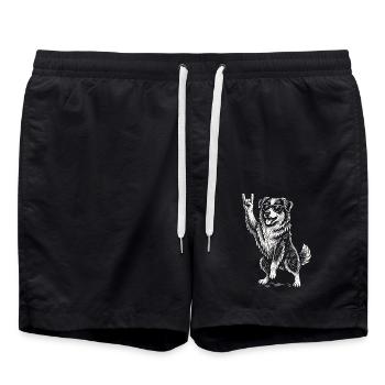 Rockmusik Lustiger Australischer Schäferhund Heavy - Badeshorts - Schwarz - Vorne - AI Model Male 185 light (185cm)