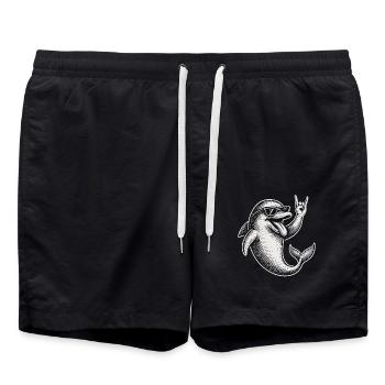Metall Musik Rock Lustiger Delphin Heavy Metal - Badeshorts - Schwarz - Vorne - AI Model Male 185 light (185cm)