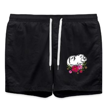 Guinea Pig With Flowers - Swim Trunks - black - Front - AI Model Male 185 light (185cm)