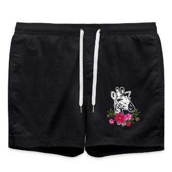 Giraffe With Flowers - Swim Trunks - black - Front - AI Model Male 185 light (185cm)