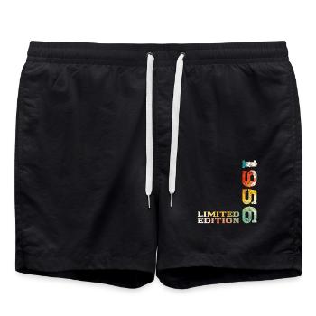 69. Geburtstag Original Jahrgang 1956 - Badeshorts - Schwarz - Vorne - AI Model Male 185 light (185cm)