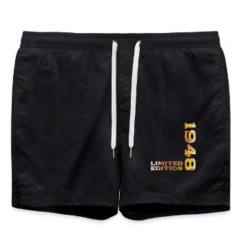 77th Birthday Legend Born in 1948 - Swim Trunks - black - Front - AI Model Male 185 light (185cm)