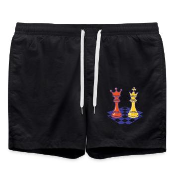 Funny Chess Player Board Game King Queen - Swim Trunks - black - Front - AI Model Male 185 light (185cm)