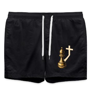 Chess Players Chess Pieces Bishops Shadows - Swim Trunks - black - Front - AI Model Male 185 light (185cm)