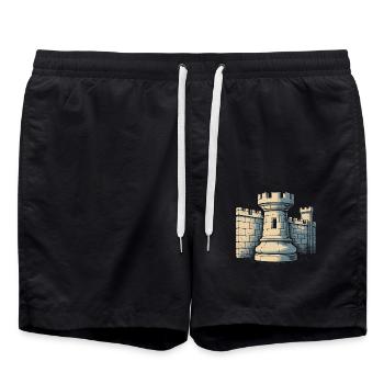 Chess Player Tower Castle Wall Design - Swim Trunks - black - Front - AI Model Male 185 light (185cm)
