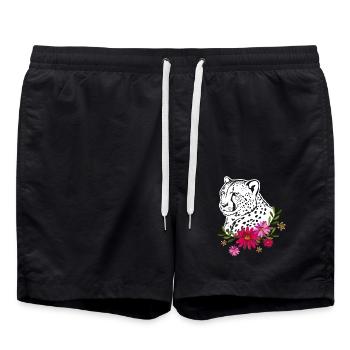 Cheetah With Flowers - Swim Trunks - black - Front - AI Model Male 185 light (185cm)