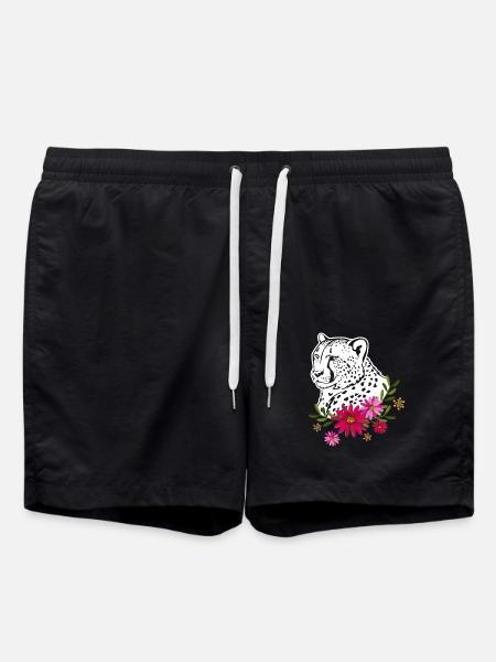 Cheetah With Flowers - Swim Trunks - black