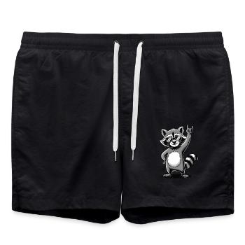 Cool raccoon with rock gesture & sunglasses - Swim Trunks - black - Front - AI Model Male 185 light (185cm)