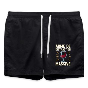 Arme de distraction massive – T-shirt humour vin - Short de bain - noir - Devant - AI Model Male 185 light (185cm)