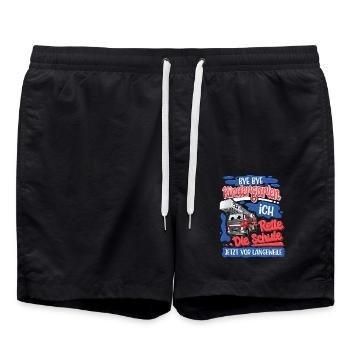 Einschulung Schulkind Feuerwehr - Badeshorts - Schwarz - Vorne - AI Model Male 185 light (185cm)