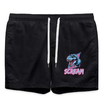 T-Rex Scream Retro Dinosaur Kunst - Badeshorts - Schwarz - Vorne - AI Model Male 185 light (185cm)