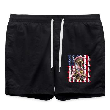 Guerrier spartiate des États-Unis avec épée devant le drapeau - Short de bain - noir - Devant - AI Model Male 185 light (185cm)