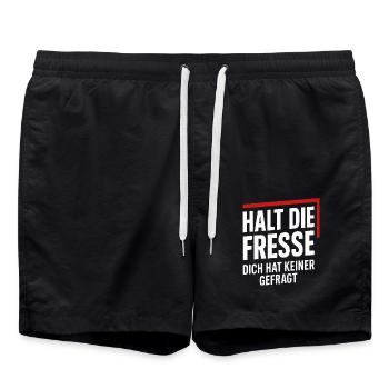 Shut up – Nobody asked you - Swim Trunks - black - Front - AI Model Male 185 light (185cm)