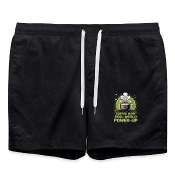 Coffee is my Real-World Power-Up – Gamer & Kaffee - Swim Trunks - black - Front - AI Model Male 185 light (185cm)