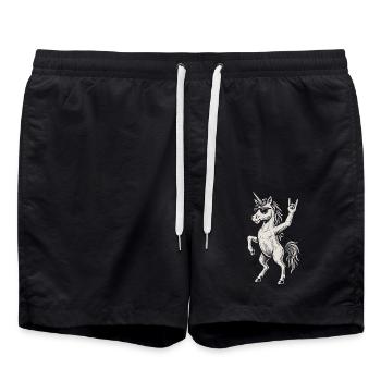Unicorn Rock Music Funny Heavy Metal Retro Vibes - Swim Trunks - black - Front - AI Model Male 185 light (185cm)