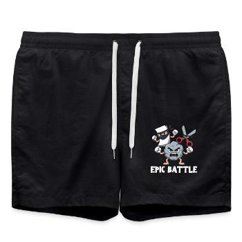 Scissors Stone Paper Kawaii Characters School Game - Swim Trunks - black - Front - AI Model Male 185 light (185cm)
