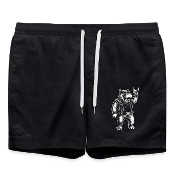 Nilpferd Rockmusik Lustig Heavy Metal Retro Design - Badeshorts - Schwarz - Vorne - AI Model Male 185 light (185cm)