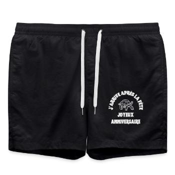 J'arrive après la Fête JOYEUX ANNIVERSAIRE - Short de bain - noir - Devant - AI Model Male 185 light (185cm)
