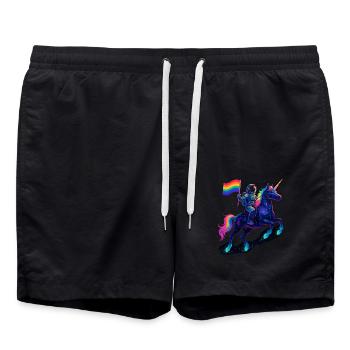 Astronaut Auf Einhorn Mit Regenbogenflagge - Badeshorts - Schwarz - Vorne - AI Model Male 185 light (185cm)