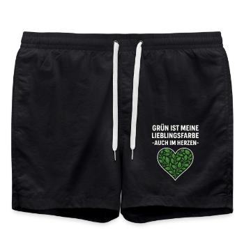 Green Is My Favorite Color Heart Shirt - Swim Trunks - black - Front - AI Model Male 185 light (185cm)