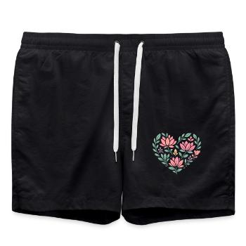 Heart-shaped lotus flowers - Swim Trunks - black - Front - AI Model Male 185 light (185cm)