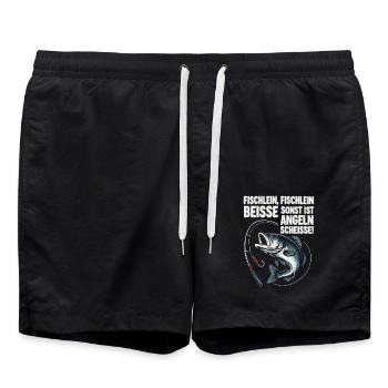 Fischlein beisse – Angel Spruch lustig - Swim Trunks - black - Front - AI Model Male 185 light (185cm)