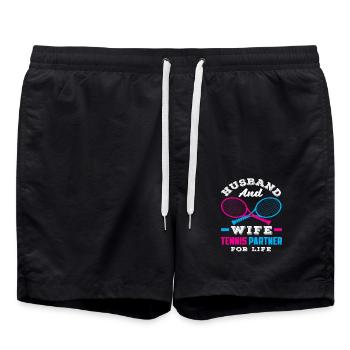 Husband And Wife Tennis Partner For Life - Swim Trunks - black - Front - AI Model Male 185 light (185cm)