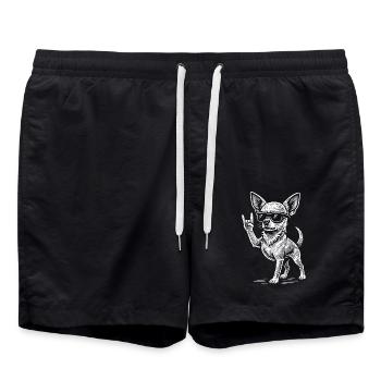 Chihuahua Rock Musik Metal Vibes Lustiger Hund - Badeshorts - Schwarz - Vorne - AI Model Male 185 light (185cm)
