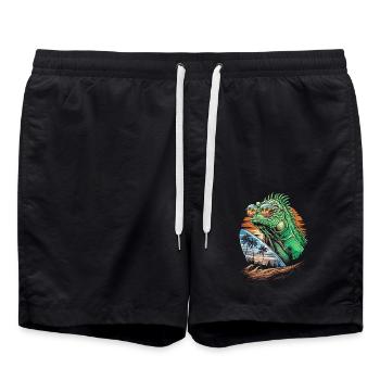 Cooler Echsen-Sommer mit Welle und Palmen - Badeshorts - Schwarz - Vorne - AI Model Male 185 light (185cm)