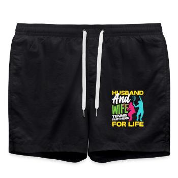 Ehemann Und Ehefrau Tennis Partner Fürs Leben - Badeshorts - Schwarz - Vorne - AI Model Male 185 light (185cm)