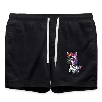 Bunt gestreiftes Zebra - Badeshorts - Schwarz - Vorne - AI Model Male 185 light (185cm)