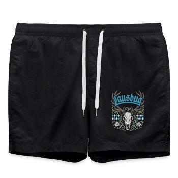 Lausbua Hirsch - Festzelt, Bier und Gaudi - Badeshorts - Schwarz - Vorne - AI Model Male 185 light (185cm)