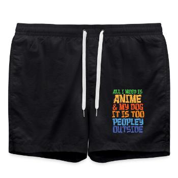 Anime Manga Otaku Kawaii Japan Hund Hundebesitzer - Badeshorts - Schwarz - Vorne - AI Model Male 185 light (185cm)