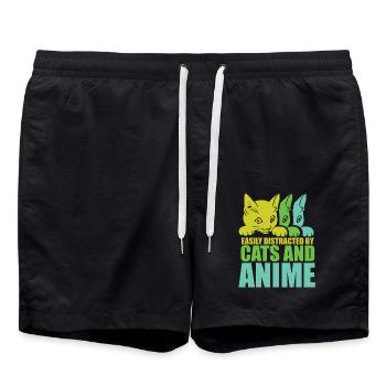 Anime Manga Otaku Kawaii Katzen Katze Kätzchen - Badeshorts - Schwarz - Vorne - AI Model Male 185 light (185cm)