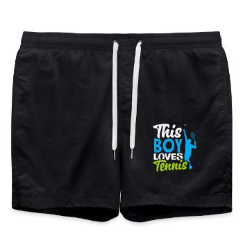 This Boy Loves Tennis Player - Swim Trunks - black - Front - AI Model Male 185 light (185cm)