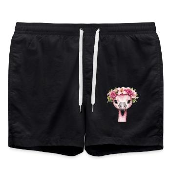 Flamingo with flower wreath - Swim Trunks - black - Front - AI Model Male 185 light (185cm)
