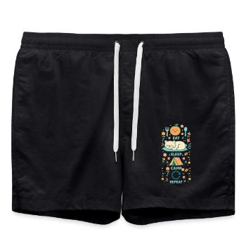 Eat Sleep Camp Repeat Funny Camper - Badeshorts - Schwarz - Vorne - AI Model Male 185 light (185cm)