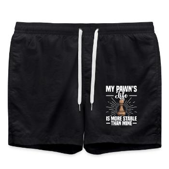 Chess Game Night Pawn Pieces Checkerboard - Badeshorts - Schwarz - Vorne - AI Model Male 185 light (185cm)