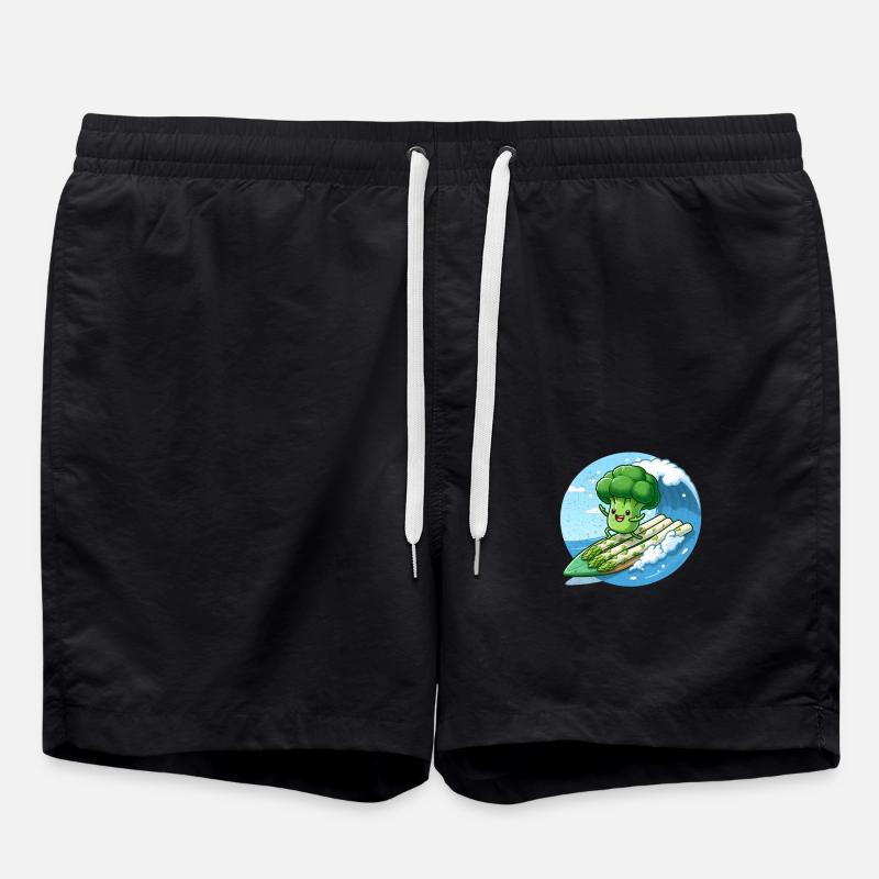 Broccoli surfs on asparagus - Swim Trunks - black