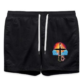 Croix Jésus Coucher de soleil Mer - Short de bain - noir - Devant - AI Model Male 185 light (185cm)