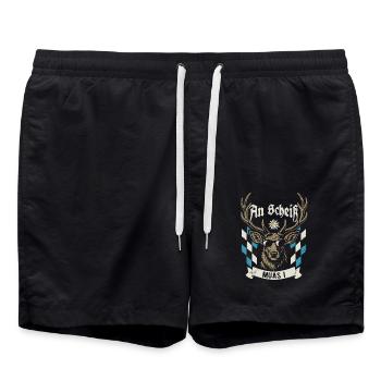 Cooler Hirsch - An Scheiß muas i - Bier & Gaudi - Badeshorts - Schwarz - Vorne - AI Model Male 185 light (185cm)
