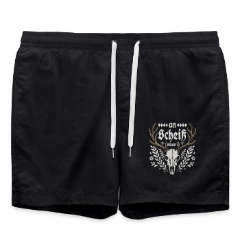Hirschgeweih - An Scheiß muas i - Bier & Gaudi - Badeshorts - Schwarz - Vorne - AI Model Male 185 light (185cm)