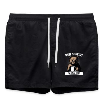 Brummiger Bär - Nen Scheiß muss ich - Kaffee - Badeshorts - Schwarz - Vorne - AI Model Male 185 light (185cm)